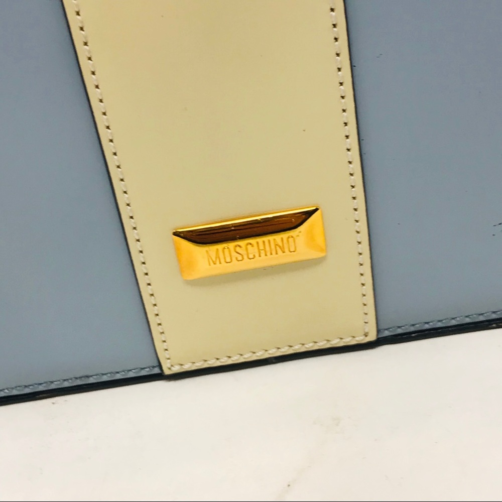 Moschino Vintage Leather Bow Bag Blue Cream - Picture 5 of 8